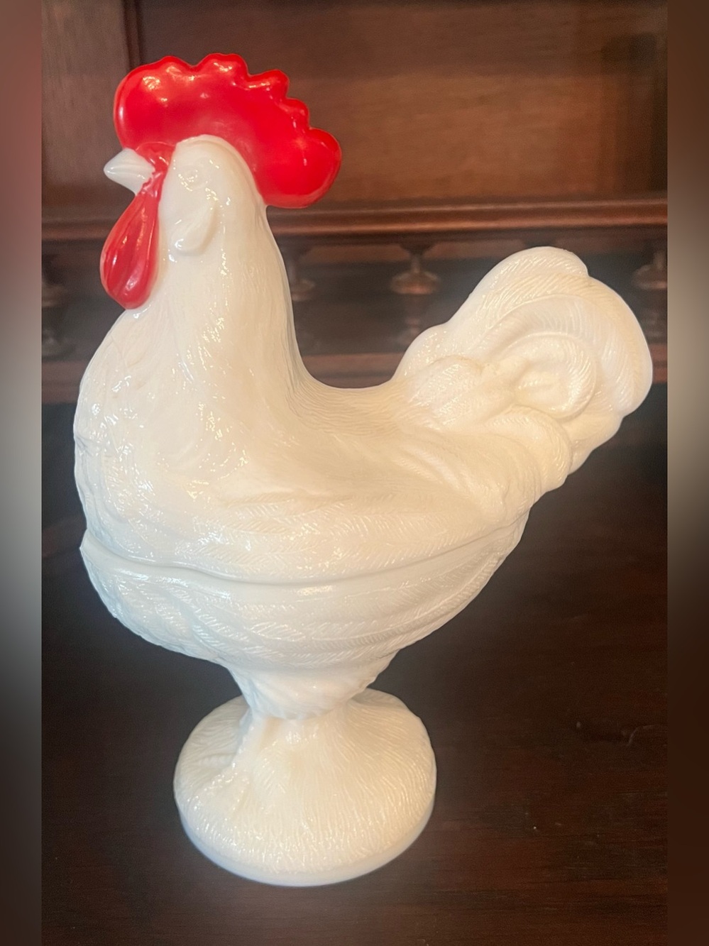 Westmoreland Milk Glass Standing Rooster Hand Painted Comb, 2 Piece